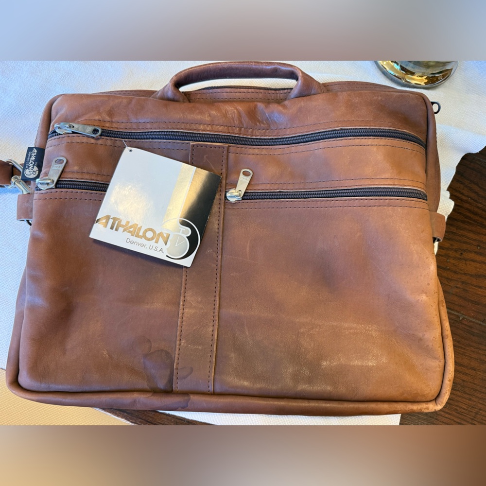 Athalon Brown Leather Men's Briefcase - Brown Leather Laptop Bag